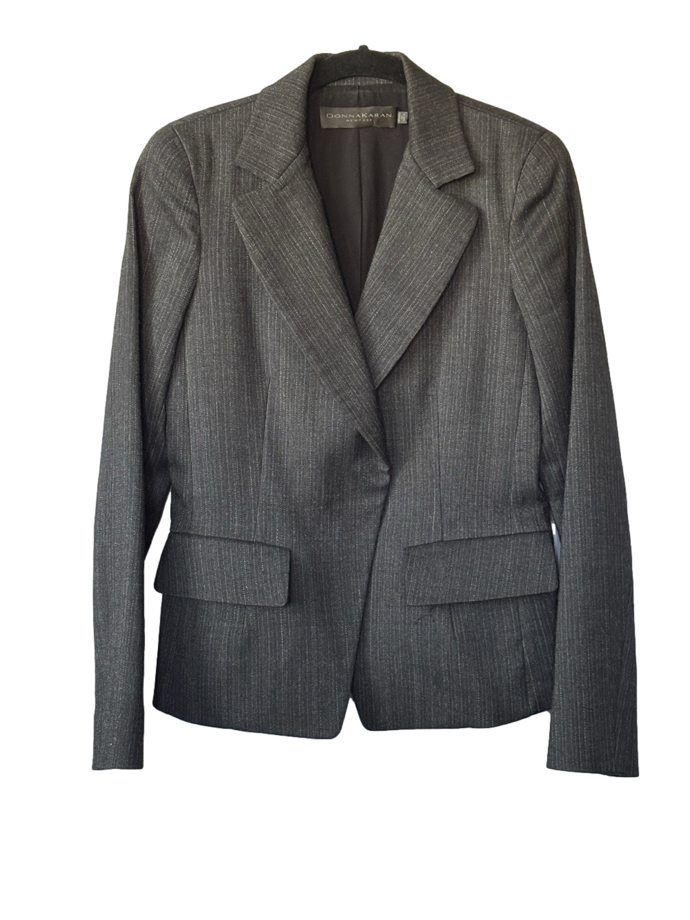 Donna Karan Charcoal Pinstripe Wool blend Blazer Tailored Workwear Quiet Luxury